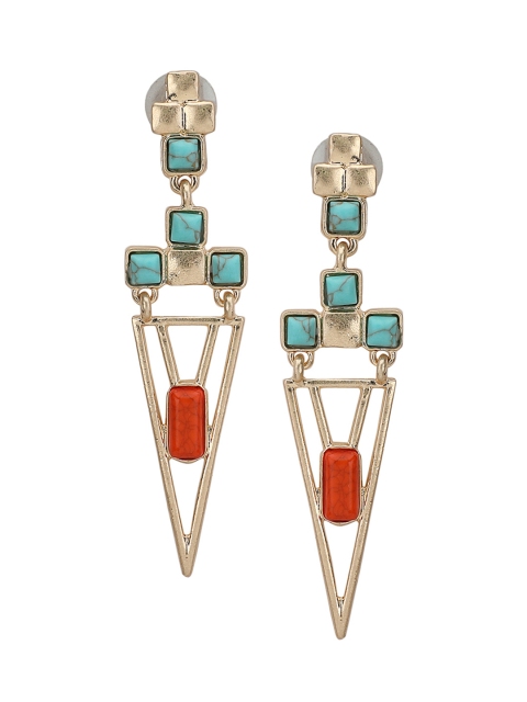 

Kazo Gold-Toned & Blue Geometric Drop Earrings