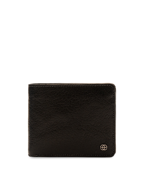 Men Brown Leather Solid Two Fold Wallet