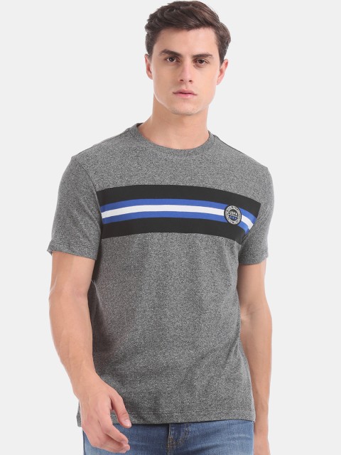 

U.S. Polo Assn. Men Grey & Black Striped Round Neck T-shirt