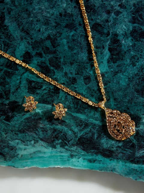 

ZeroKaata Gold-Plated & Bronze-Toned Pendant Handcrafted Jewellery Set