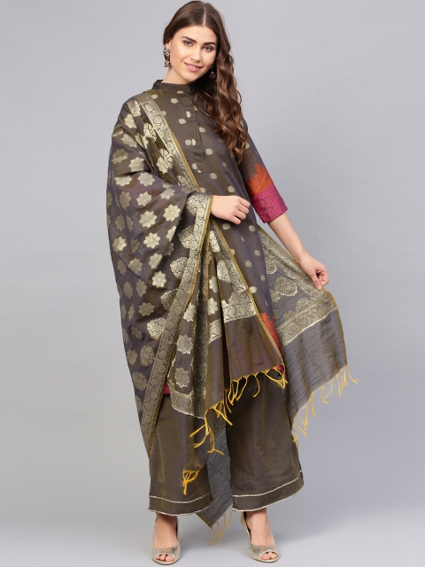 

Chhabra 555 Taupe & Brown Art Silk Unstitched Dress Material