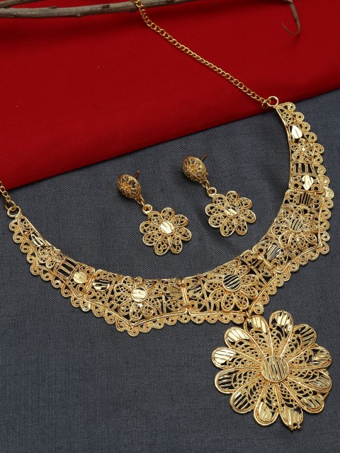 

ZeroKaata Gold-Plated Floral Handcrafted Jewellery Set