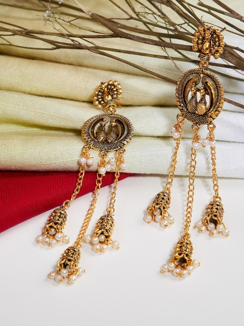 

ZeroKaata Gold-Toned Handcrafted Peacock Shaped Drop Earrings