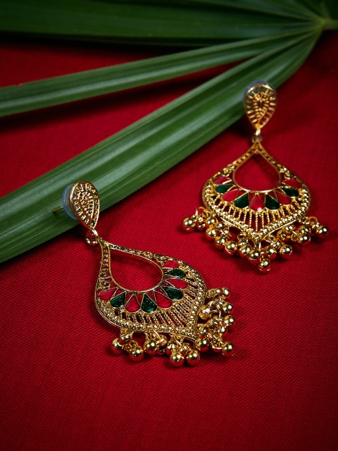 

ZeroKaata Gold-Toned & Red Handcrafted Classic Drop Earrings