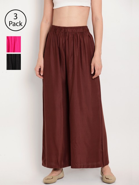 

TAG 7 Women Black & Pink Solid Wide Leg Palazzos