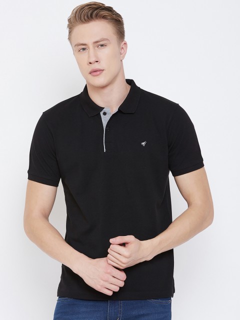

NEVA Men Black Solid Polo Collar T-shirt