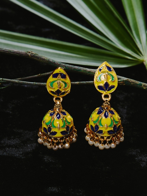 

ZeroKaata Yellow & Green Handcrafted Classic Jhumkas