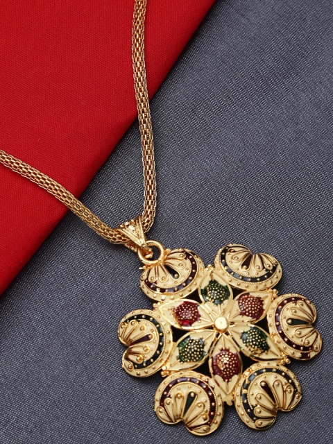 

ZeroKaata Gold-Plated Handcrafted Peacock Motifs Pendant with Chain