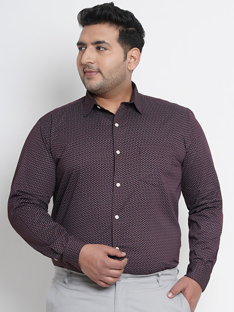 

John Pride Plus Size Men Maroon Grey Regular Fit Printed Formal Shirt