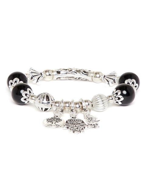 

ZeroKaata Women Black & Silver-Toned Owl Charm Bracelet