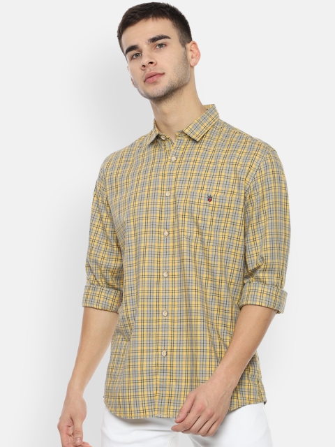 

Louis Philippe Jeans Men Yellow & Grey Slim Fit Checked Casual Shirt