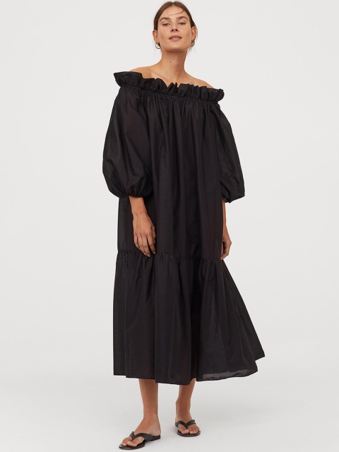

H&M Women Black Solid Off-The-Shoulder Dress