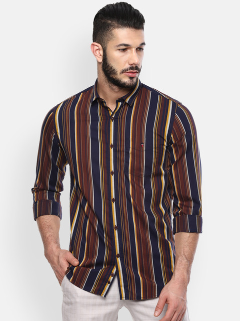 

Louis Philippe Sport Men Brown & Navy Blue Slim Fit Striped Casual Shirt