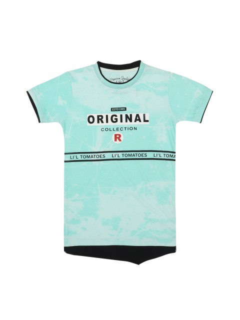 

Lil Tomatoes Boys Sea Green & Black Printed Round Neck T-shirt
