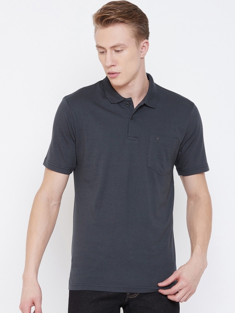

NEVA Men Charcoal Grey Solid Polo Collar T-shirt
