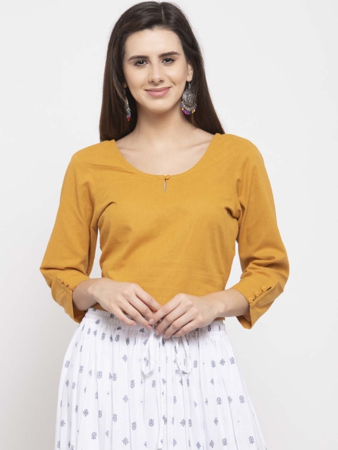 

Ayaany Women Mustard Yellow Solid Crop Top