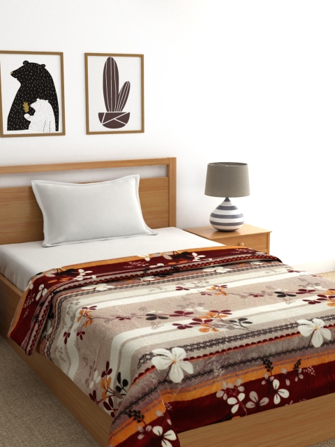 

Raymond Home Brown & Off-White Floral Mild Winter 210 GSM Single Bed Blanket