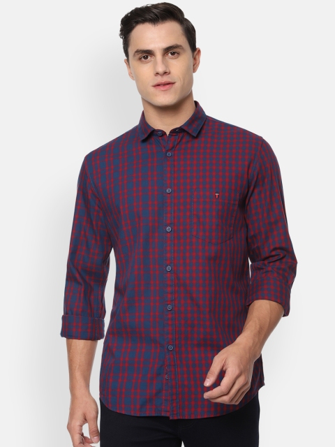

Louis Philippe Jeans Men Navy Blue & Red Slim Fit Checked Casual Shirt