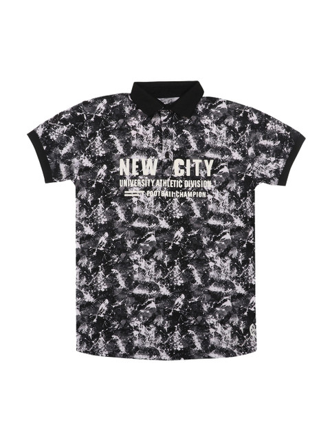 

Lil Tomatoes Boys Black Printed Polo Collar T-shirt