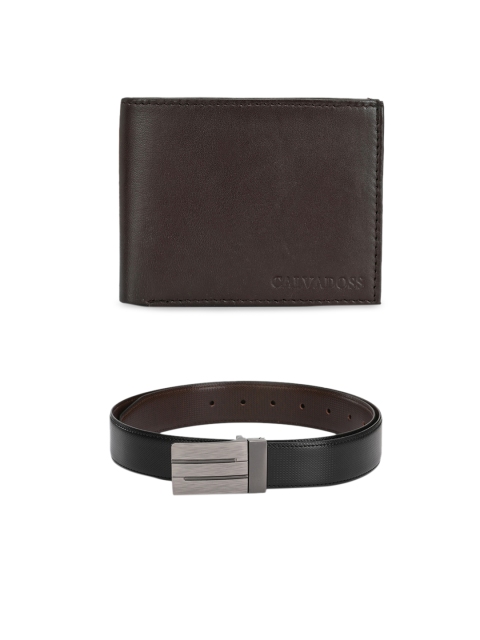 

Calvadoss Men Black & Brown Premium Belt & Wallet Gift Set