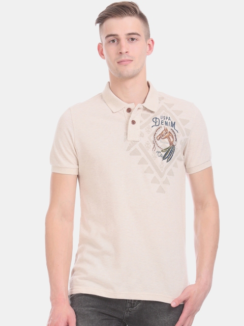

U.S. Polo Assn. Men Beige Printed Polo Collar T-shirt