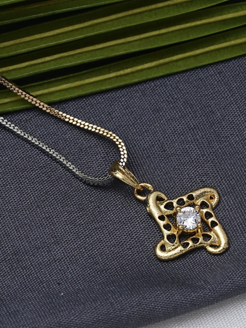 

ZeroKaata Gold-Plated & White AD Studded Necklace With Pendant