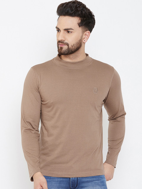 

Adobe Men Beige Solid High Neck T-shirt