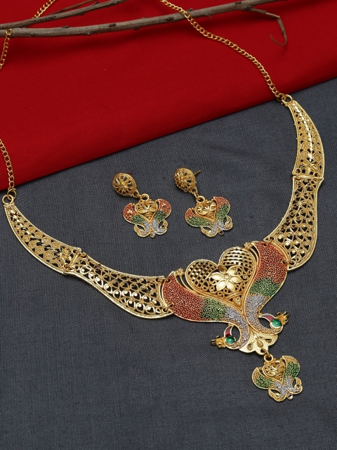 

ZeroKaata Gold-Plated Red & Green Handcrafted Jewellery Set
