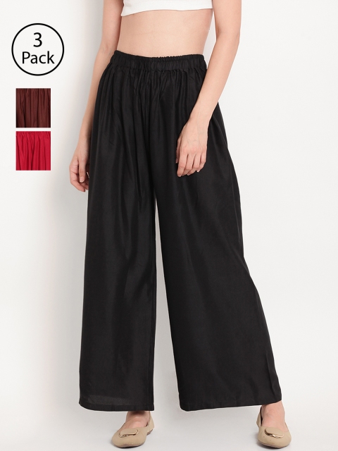 

TAG 7 Women Set of 3 Solid Wide Leg Palazzos, Black