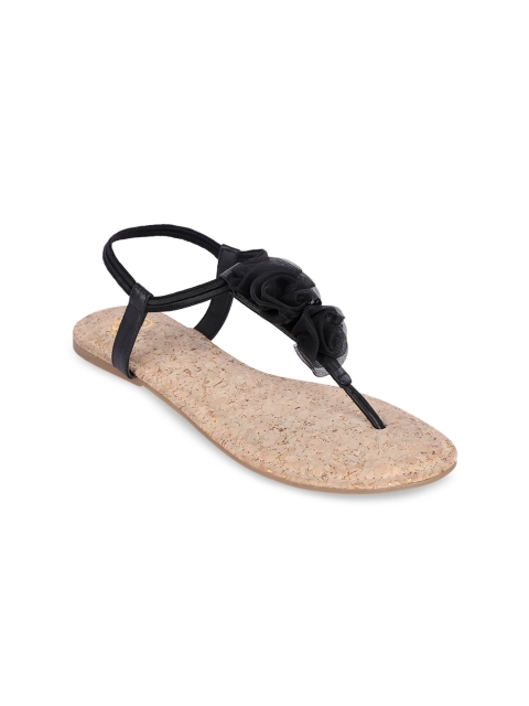 

Sole To Soul Women Black Solid T-Strap Flats
