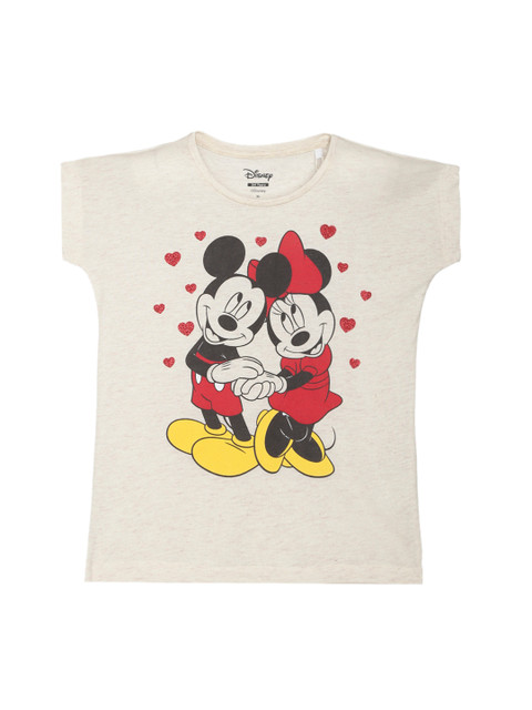 

Kids Ville Girls Beige Mickey & Friends Printed Round Neck T-shirt