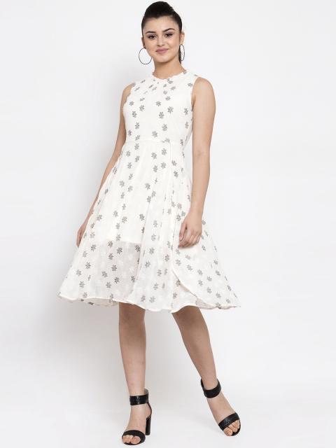 Global Republic Women White Printed Fit and Flare Dress
