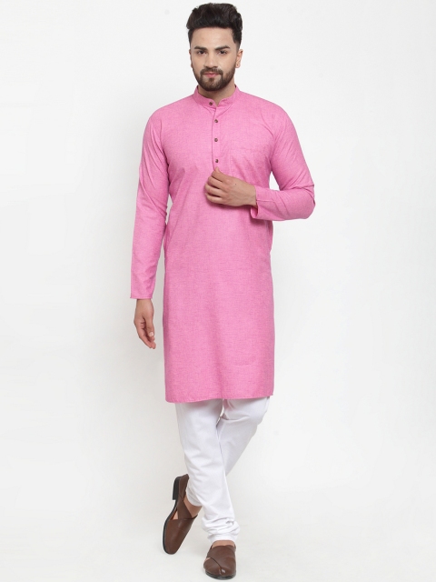 

Jompers Men Pink & White Solid Kurta with Churidar