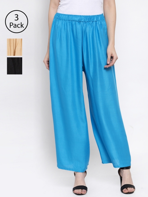 

TAG 7 Women Pack of 3 Solid Wide Leg Palazzos, Black