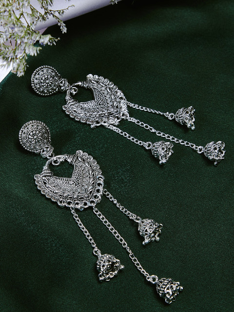 

ZeroKaata Silver-Toned Contemporary Drop Earrings