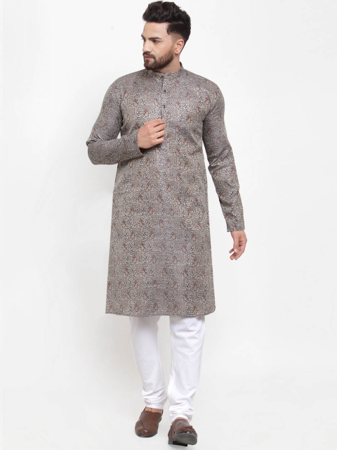 

Jompers Men Grey & White Printed Kurta with Churidar