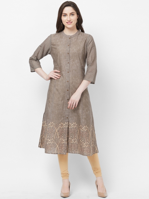 

Fusion Beats Women Taupe Printed Straight Kurta