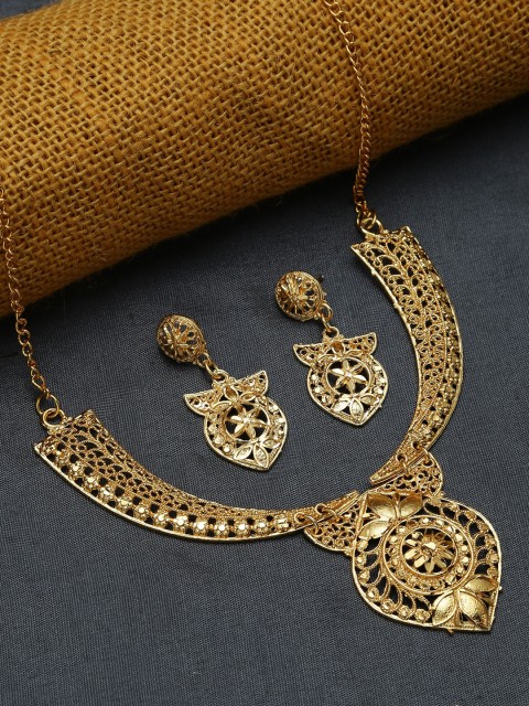

ZeroKaata Women Gold-Plated Traditional Floral Motifs Handcrafted Jewellery Set
