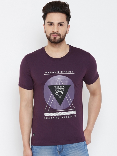 

Adobe Men Purple Printed Round Neck T-shirt