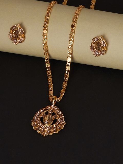 

ZeroKaata Gold-Plated & Bronze-Toned Stone-Studded Handcrafted Jewellery Set