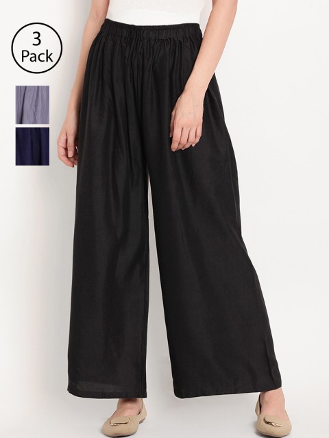 

TAG 7 Women Set of 3 Wide Leg Palazzos, Black