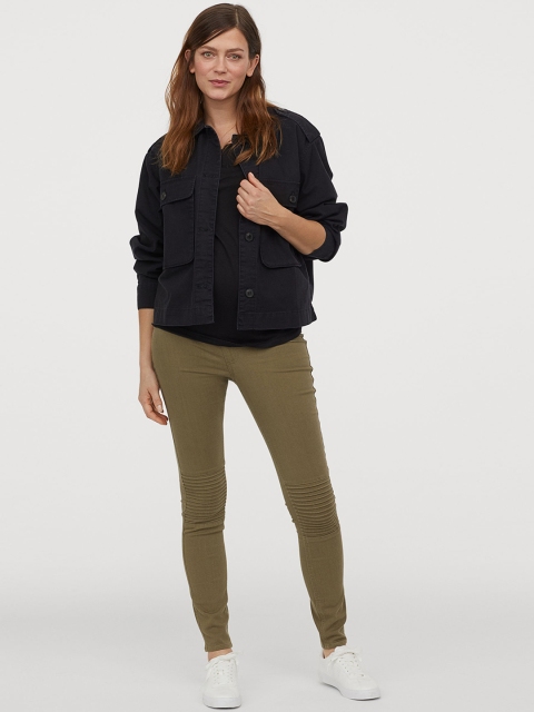 

H&M Women Olive Green Solid MAMA Biker Treggings