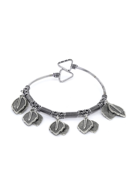 

ZeroKaata Silver-Plated Oxidized Leaf Charm Bracelet