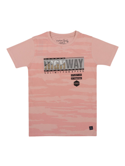 

Lil Tomatoes Boys Peach-Coloured Printed Round Neck T-shirt