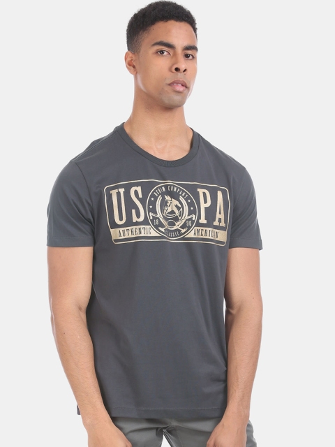 

U.S. Polo Assn. Men Grey Printed Round Neck T-shirt