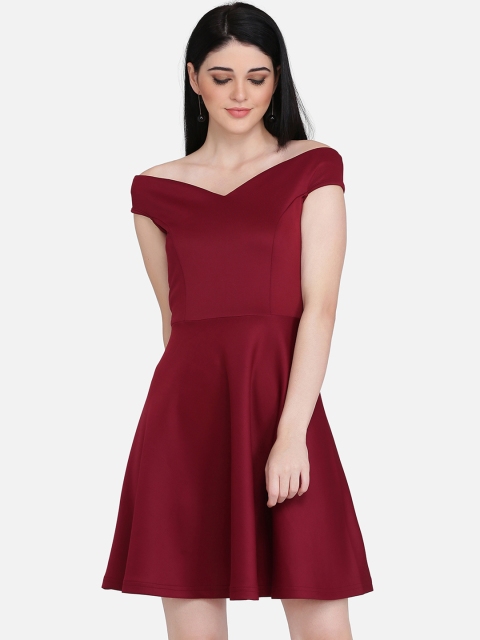 

Eavan Women Maroon Solid Fit and Flare Dress