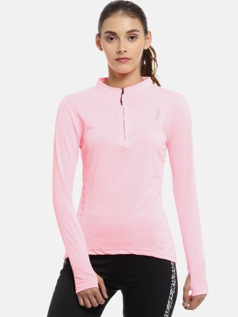 

Campus Sutra Women Pink Solid High Neck T-shirt