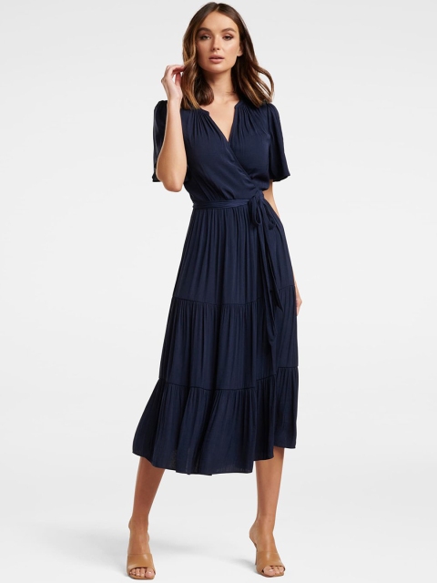

Forever New Women Navy Blue Solid Wrap Dress