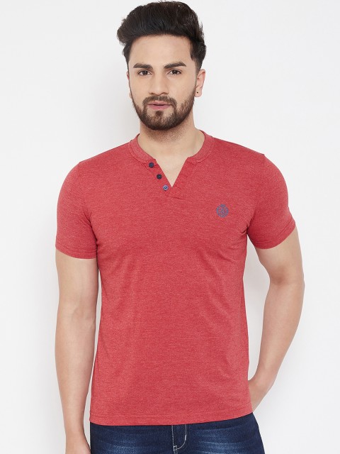 

Adobe Men Red Solid Mandarin Collar T-shirt