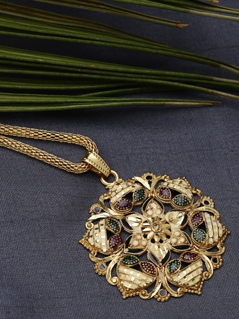 

ZeroKaata Gold-Plated Floral Handcrafted Pendant with Chain